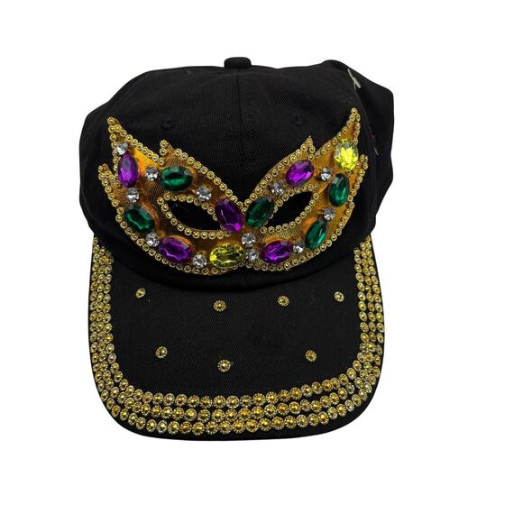 NWT Rhinestone Sequined Black Mardi Gras Blingy Hat Cap Women's Cotton - Picture 1 of 5
